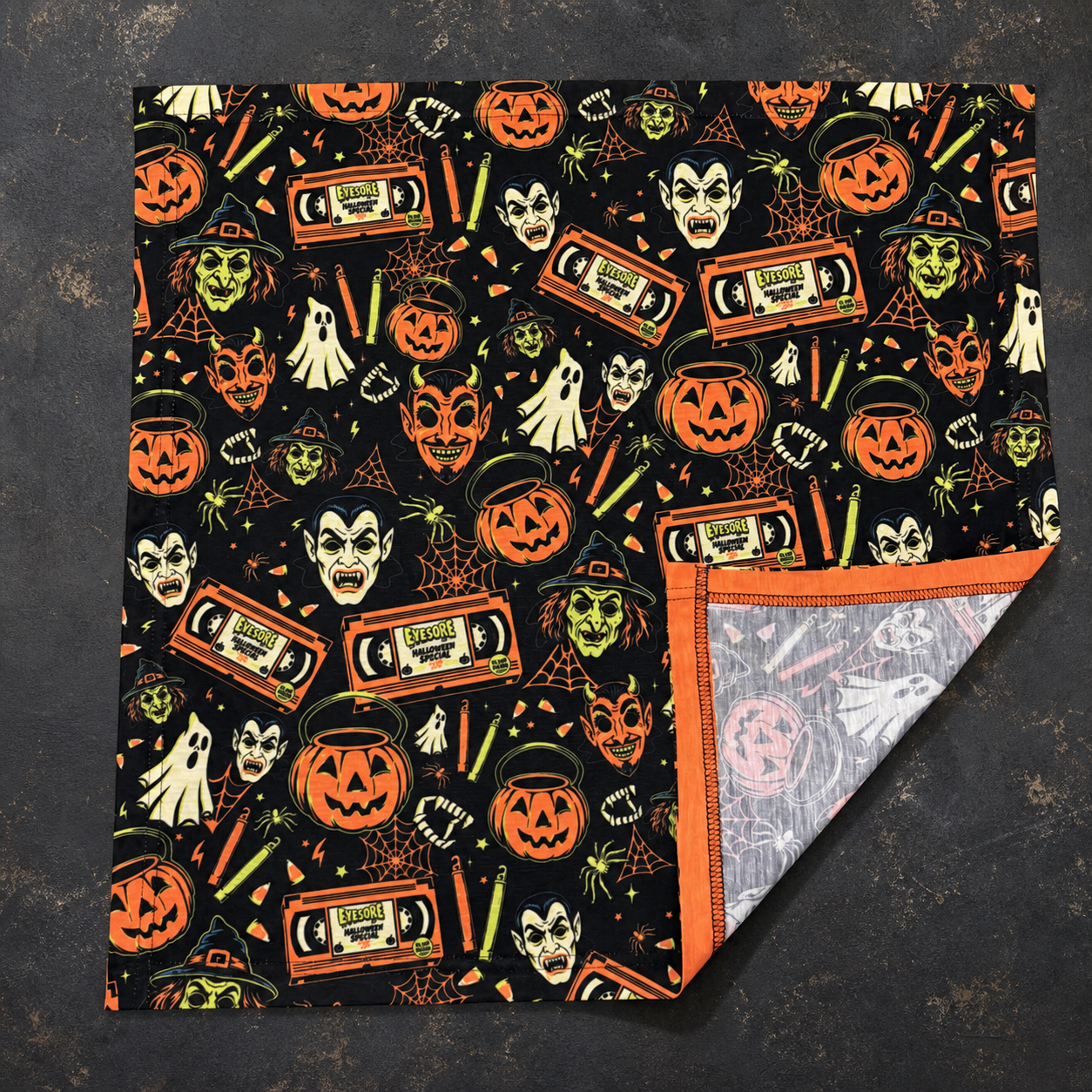 Halloween Special '86 22 by 22 inch UV-reactive bandana on vintage slate